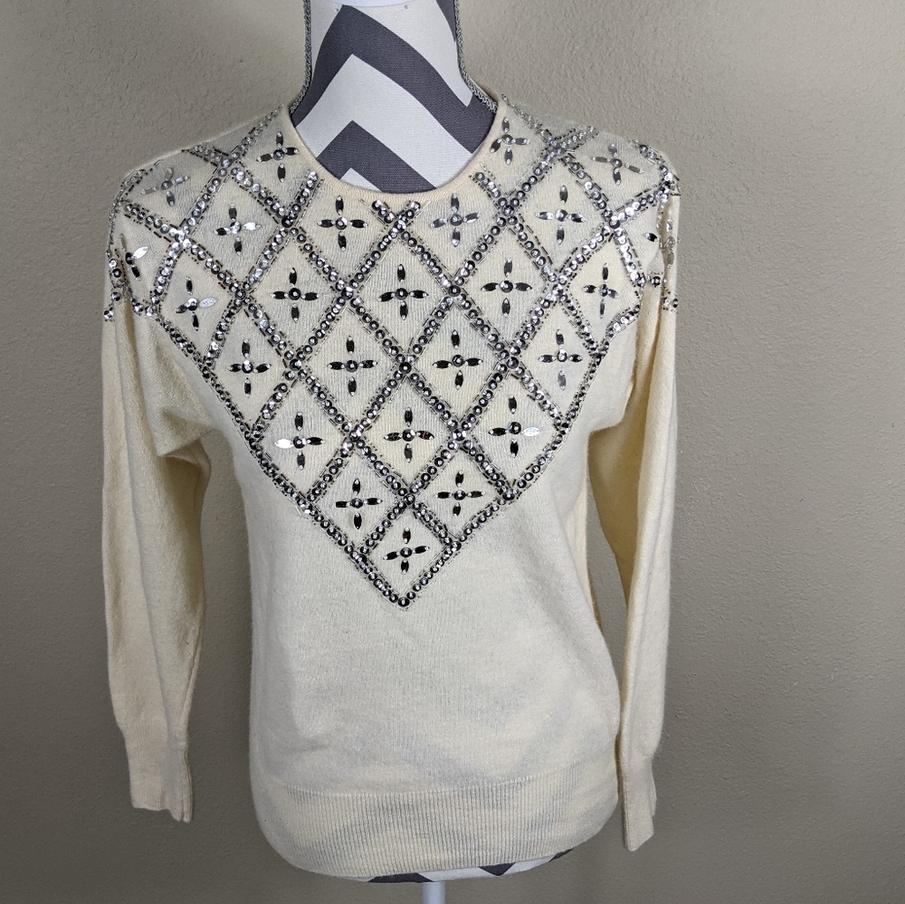 Anne Klein NWOT Wool Sequined Sweater SZ Medium
